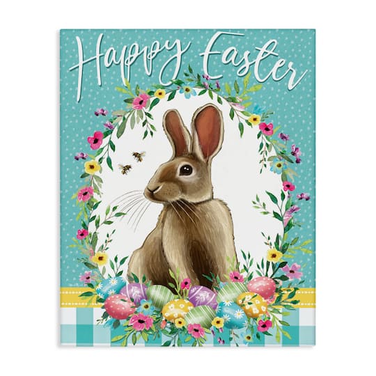 Stupell Industries Happy Easter Bunny Wreath Canvas Wall Art